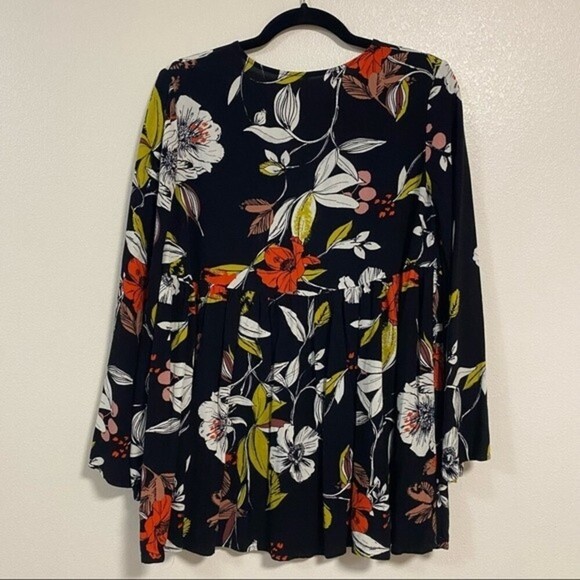 Free People shirt Women’s Size Small Black Bella Floral Tunic Top Oversized - Picture 3 of 10